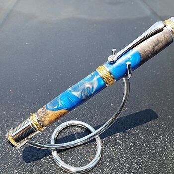 Majestic Gun Metal/Chrome Fountain Pen Kit Hybrid burl and blue and silver blank