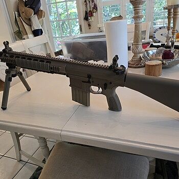 PSA Sabre AR-10 Rifle Billet 20" .308 Rifle w/ 12.5" Quad Rail, A1 Stock, Magpul Bi-Pod, 3 Mags, & Sabre Bag, FDE Added Troy industries backup iron