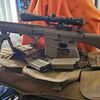 PSA Sabre AR-10 Rifle Billet 20" .308 Rifle w/ 12.5" Quad Rail, A1 Stock, Magpul Bi-Pod, 3 Mags, & Sabre Bag, FDE 11/10 Recommend