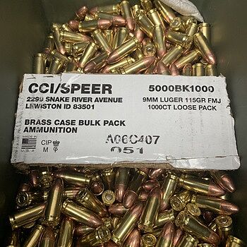 CCI 9mm Bulk Ammo 115gr FMJ 1,000rds Bulk Pack - CC5000BK1000 Complete Case Wall Rupture