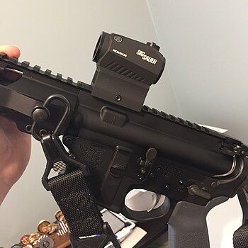 Sig Sauer Romeo5 1x20mm Red Dot Sight, Black - R52001 Mounted on 10.5” 5.56. Easy