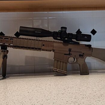 PSA Sabre AR-10 Rifle Billet 20" .308 Rifle w/ 12.5" Quad Rail, A1 Stock, Magpul Bi-Pod, 3 Mags, & Sabre Bag, FDE It's a beautiful DMR. Comes