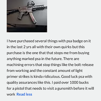 PSA AR-V 8" 9mm 1/10 Lightweight M-Lok MOE EPT SBA3 Pistol It double feeds and jams.