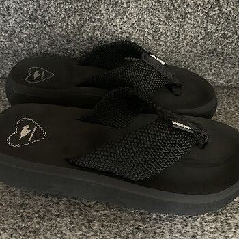 Sandy Black Webbing Platform Flip Flop Perfection