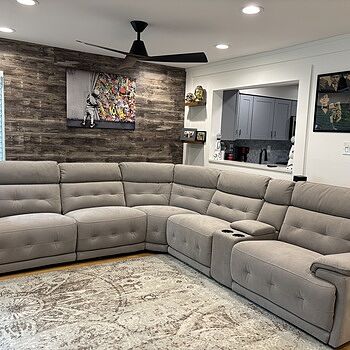 Rumor Gray 131'' Power Reclining 6 Piece Sectional with Power Headrest Happy Customer!