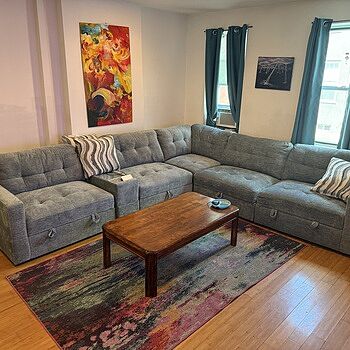 Modular Bob® Spa Blue Right Arm Facing Chair Happy new customer with our first family couch