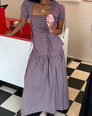TRULLI MAXI DRESS BLUE WINE GINGHAM