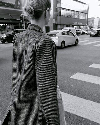 Striped Two Tone Coat in Grey