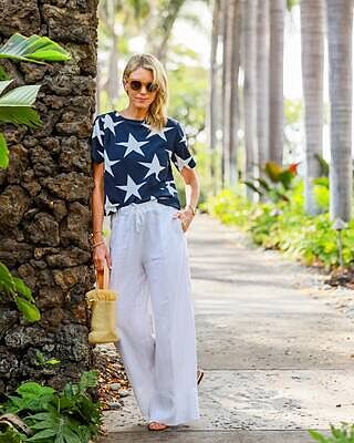 Camden Top in Terry Fleece (Navy/White Star Print)