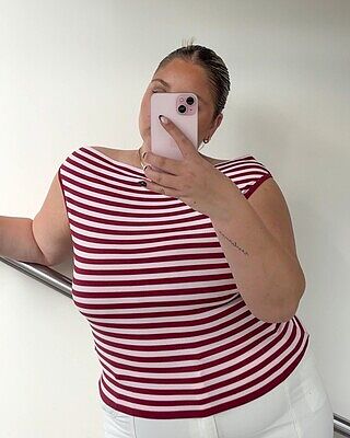EMMA KNIT TOP PINK BURGUNDY STRIPE