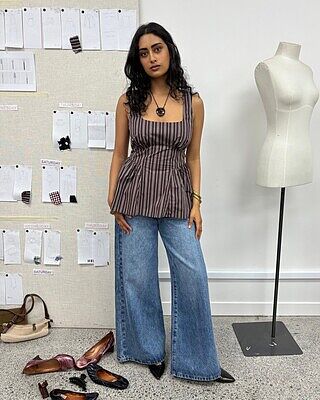 SELMA TOP BROWN PINSTRIPE