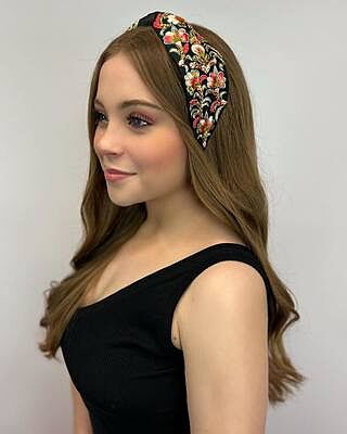 Floriated and Embroidered Wide Headband (Black Blossoms)