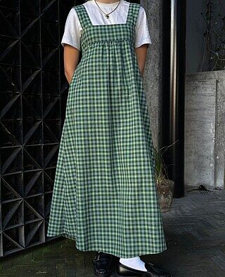 MARGIE TIE-BACK MAXI DRESS GREEN TARTAN