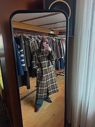 Check Funnel Neck Coat