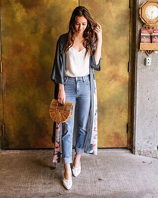 Washable Silk Lotus Long Kimono Robe