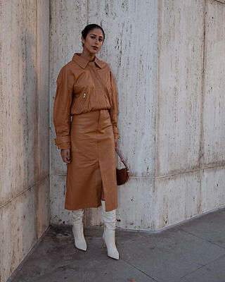 Leather Midi Skirt in Brown Sugar