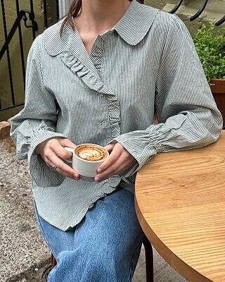 SANDLER RUFFLE SHIRT KHAKI STRIPE