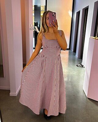 SELMA DRESS MERLOT GINGHAM