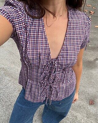 SIMONA BLOUSE BLUE WINE GINGHAM