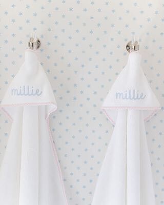 Baby Hooded Towel in Light Pink Gingham | Light Blue Waverly Embroidery