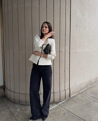 CONTRAST TRIM BUTTON FRONT COLLARLESS BLAZER