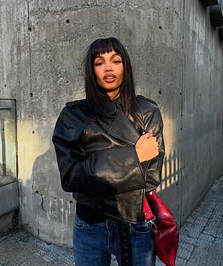 Italian Leather Cropped Moto Jacket in Black