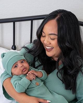 Vintage Green Ribbed Bamboo Baby Knot Gown & Hat