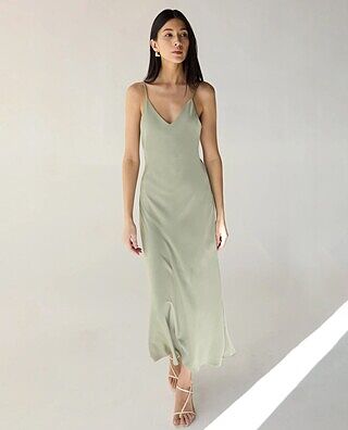 SATIN V-NECK MIDI DRESS