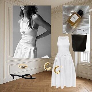 POPLIN RIB-KNIT DROP WAIST MIDI DRESS