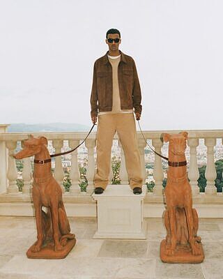 Suede Trucker Jacket in Camel