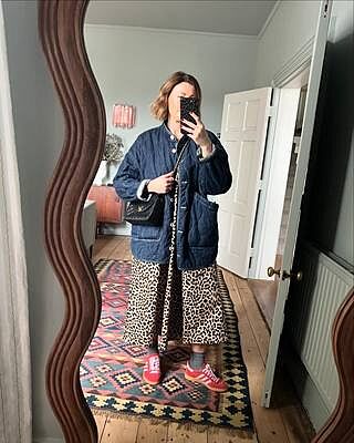 Animal V Neck Cotton Midi Dress