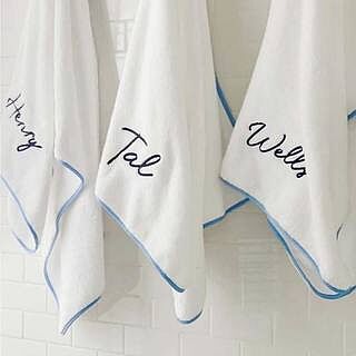 Piped Edge Bath Towel in French Blue Piping | Navy River Embroidery