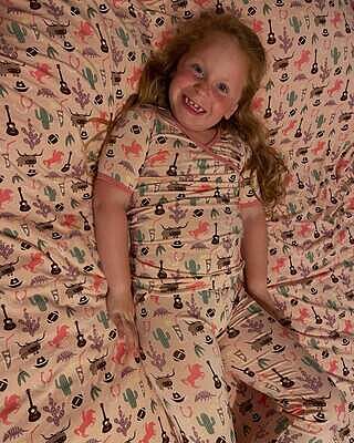 Print Short Sleeve Kimono Pajama Set in Peach Blossom Rodeo
