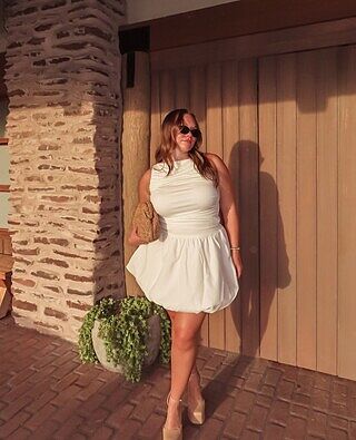 Dalayla Sleeveless Balloon Skirt Mini Dress White