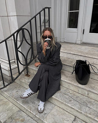 Striped Two Tone Coat in Grey
