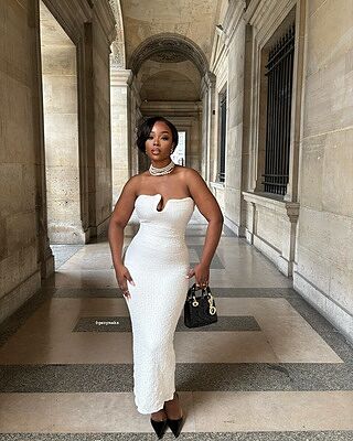 Alberta Maxi Dress- Strapless bust detail textured dress in White