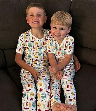 Print Short Sleeve Pajama Set in Natural BBQ