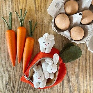 Hide-and-Seek Bunnies in Carrot Pouch