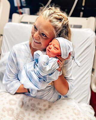 Dusty Blue Gingham Knit Maternity Robe