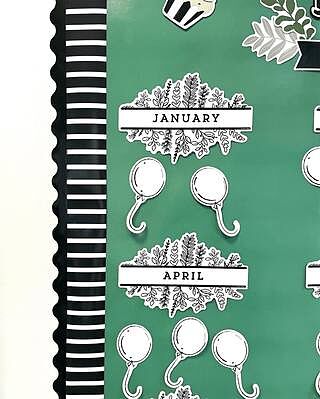 65' Black and White Vertical Stripes Rolled Straight Bulletin Board Borders