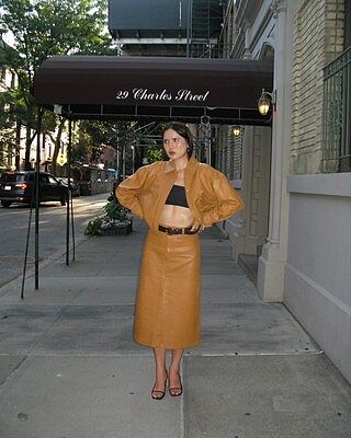 Leather Midi Skirt in Brown Sugar