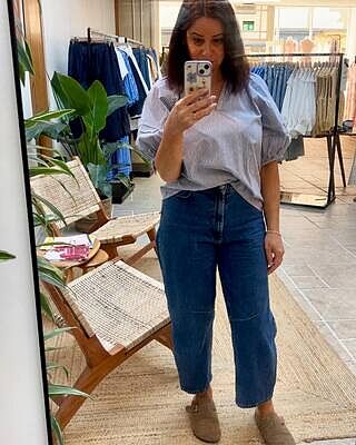 Blue Ticking Stripe Notch Neck Top