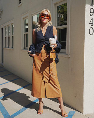 Leather Midi Skirt in Brown Sugar