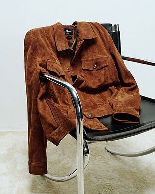 Suede Trucker Jacket in Camel