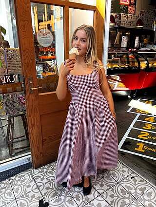 SELMA DRESS MERLOT GINGHAM