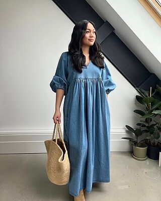 Denim Collar Midi Dress