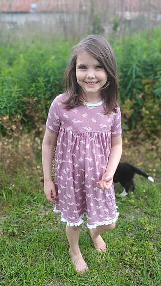 Print Short Sleeve Swing Dress in Pegasus Bunny