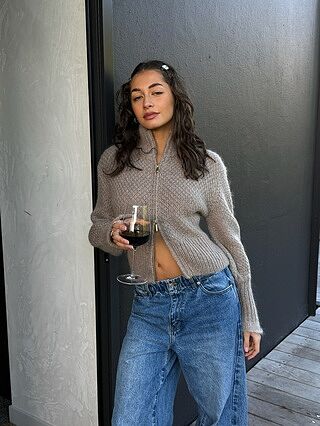 MATILDA ZIP CARDIGAN HAZELNUT