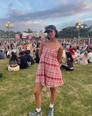 MARGIE TIE MINI DRESS PEACHIE TARTAN