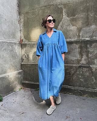 Denim Collar Midi Dress